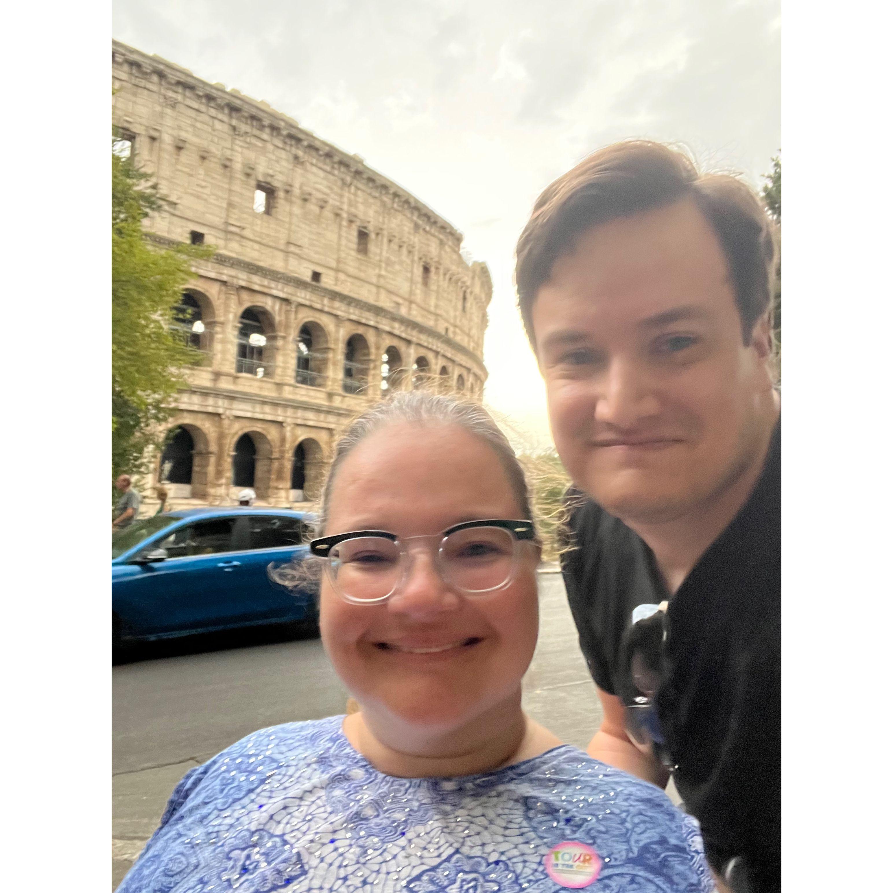 Selfie in front of the Colosseum in Rome.