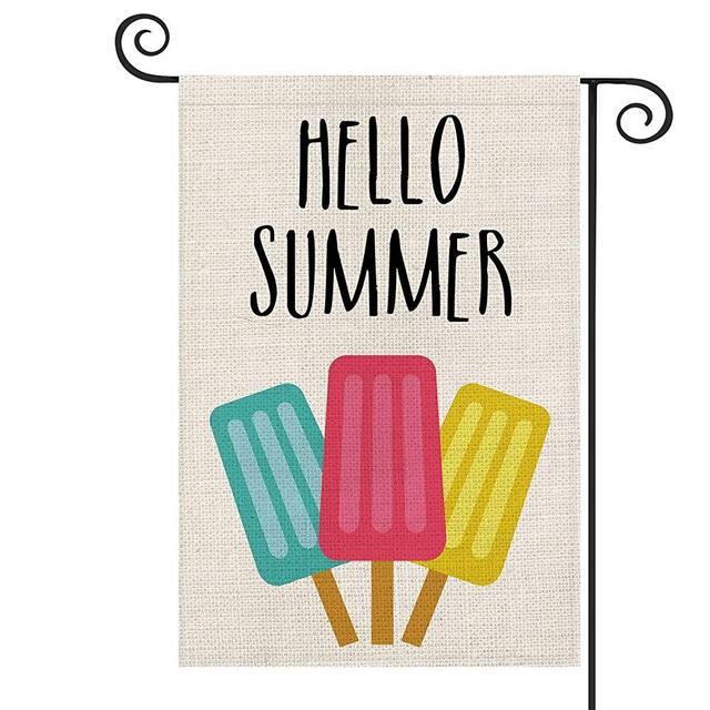 AVOIN Hello Summer Popsicles Garden Flag Vertical Double Sided Ice Cream Blue Red Yellow Pops, Seasonal Rustic Yard Outdoor Decoration 12.5 x 18 Inch