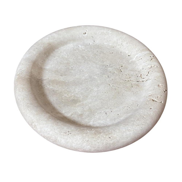 StonePlus Marble Natural Round Bathroom Vanity Serving Tray, Decorative Storage Tray Circular Edge (Beige Travertine)