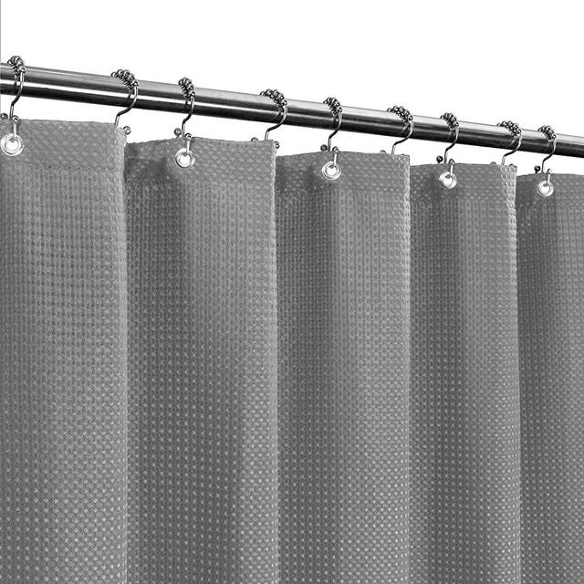 Stall Fabric Shower Curtain Waffle Weave 54 Wide by 78 Long, Hotel Luxury Spa, Water Repellent, Machine Washable, 230 GSM Heavy Duty, Spa, Gray Pique Pattern Decorative Bathroom Curtain