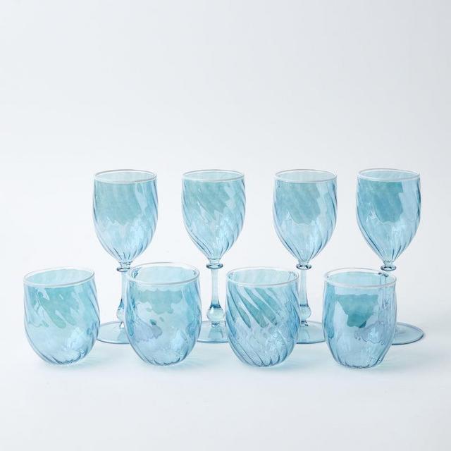 Blue with White Rim Swirl Glassware (Set of 8)