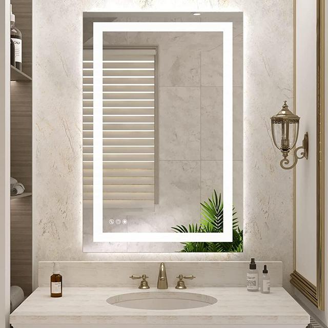 YIPU 24x36 inch led Bathroom Mirror with Light, Wall Mounted Anit-Fog Dimmable Front Lighting Vanity Mirror, Adjustable Warm/Natural/White Light