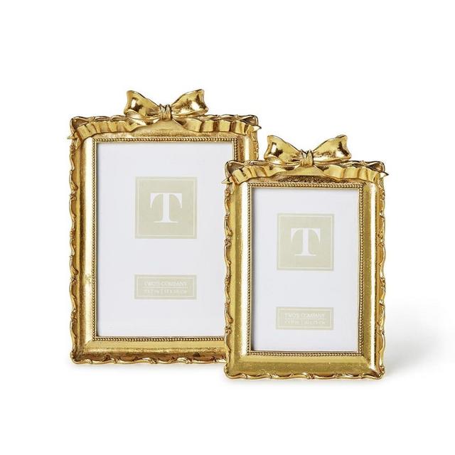Two's Company Vintage Gold Frames with Accent Bow, Resin, Set of 2