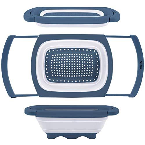 Qimh Colander Collapsible | Over The Sink Silicone Kitchen Strainers and Colanders with Extendable Handles | Veggies, Fruit and Pasta Foldable Strainer for Kitchen, 6-Quart, BPA Free