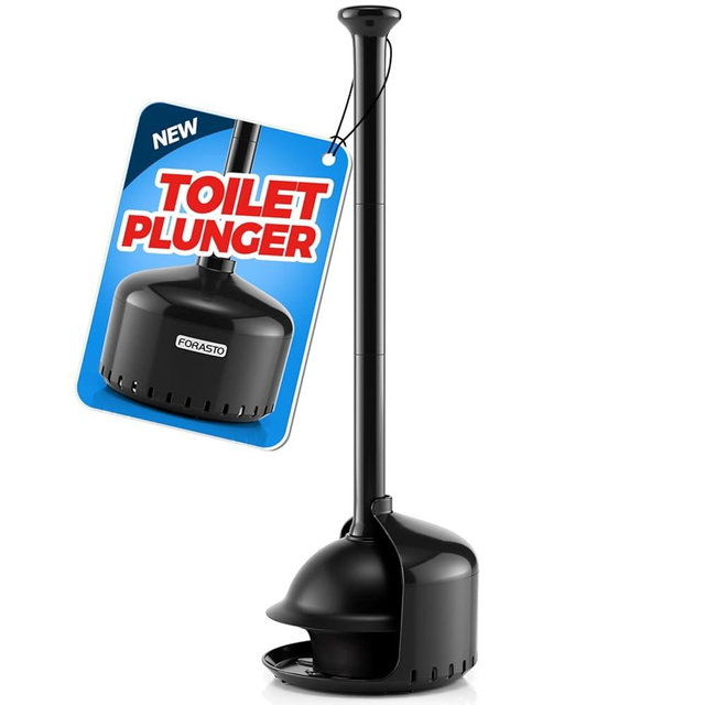 FORASTO Toilet Plunger with Holder,Plungers for Bathroom with Holder,Plunger with Cover,Bathroom Decor，Bathroom Accessories，Toilet Bowl Cleaners,Black(19inch)