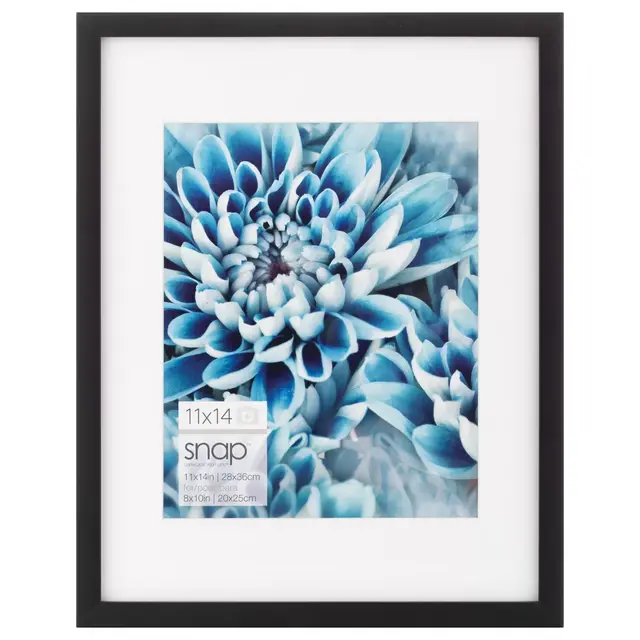 SNAP 11"x14" Black Wall Picture Frame with Single White Mat For 8"x10" Image: Elegant Poster Display, Glass & Wood