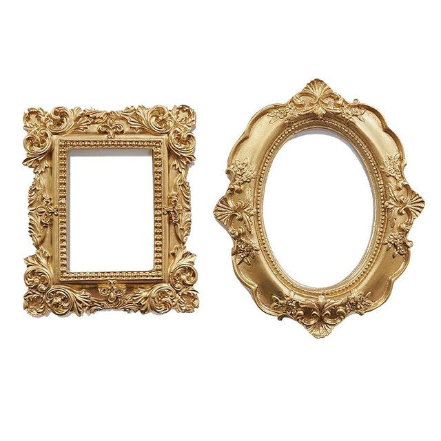 2 Pcs Mini Gold Picture Frames, DIY Tiny Vintage Picture Frames Antique Small Photo Frame for Home Hotel Decor Table Top Jewelry Display Shooting Photo Props Gallery Art Christmas Tree Decor(Gold)