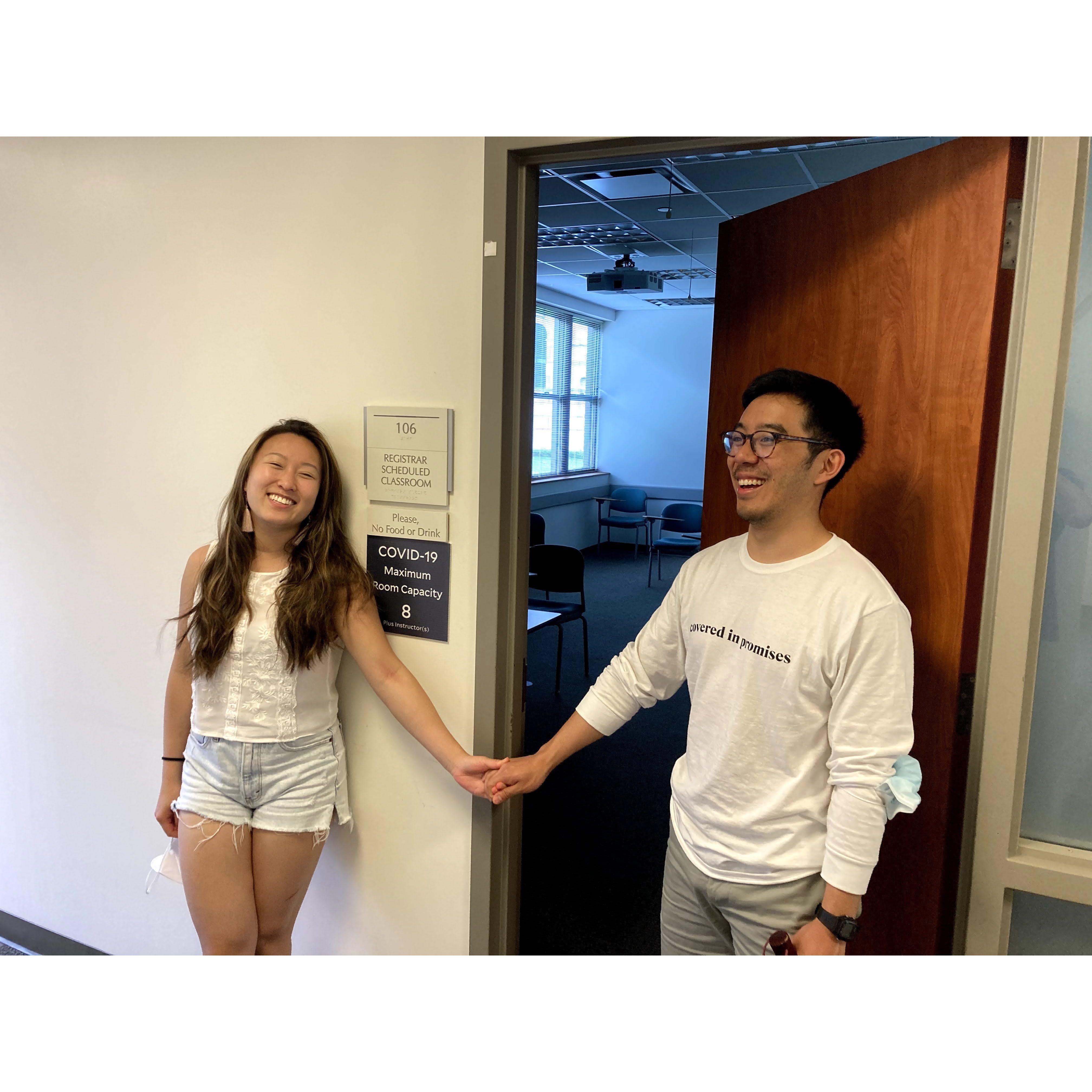 Ethan & Lucy, now dating, visit their freshman poetry classroom