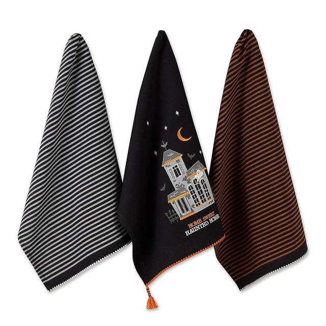 DII Happy Halloween Dishtowel Collection Embellished Cotton Kitchen Hand Towel Set, 18x28, Home Sweet Haunted Home, 3 Count