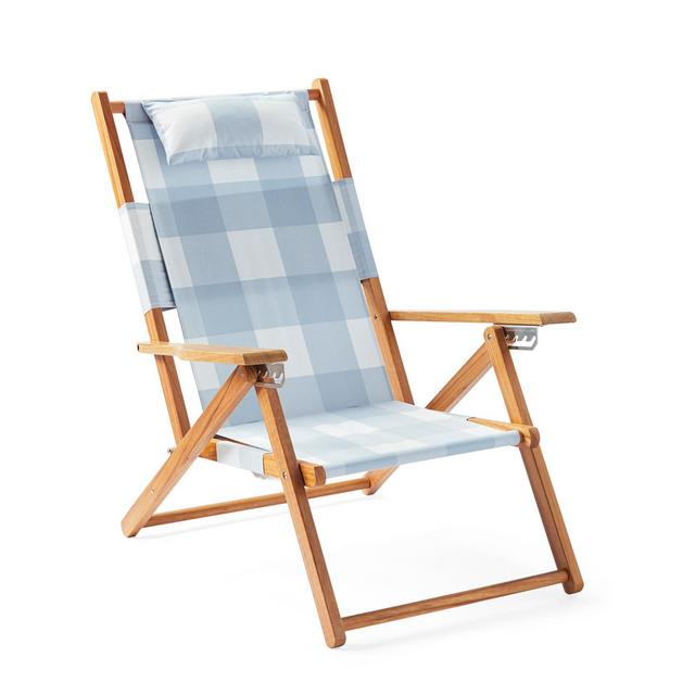 Teak Beach Chair - Gingham Coastal Blue