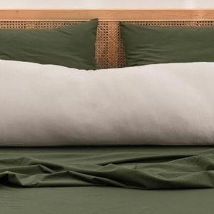 Linen Grey - BESTOUCH 100% Washed Cotton Pillowcase for Hair and Skin Linen Feel Soft Comfortable Breathable 1 Pcs Pillow Case with Envelope Closure Solid Linen Grey Body 20x54 Inches