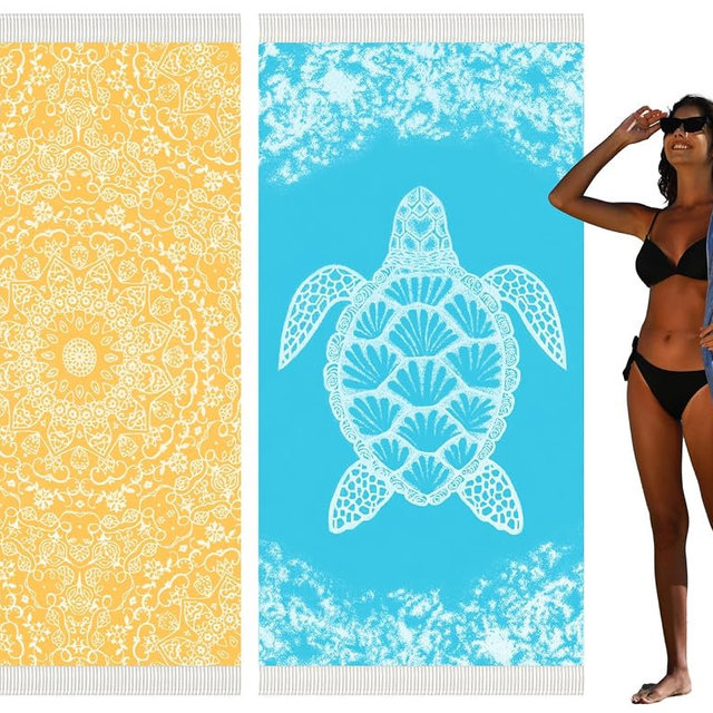 Widdonen 2 Pack Turkish Beach Towel Quick Dry Absorbent Cotton Lightweight Thin Bathroom Bath Pool Swim Towels Extra Large Oversized Sand Free Beach Accessories Essentials Stuff Cloud Adults Gift