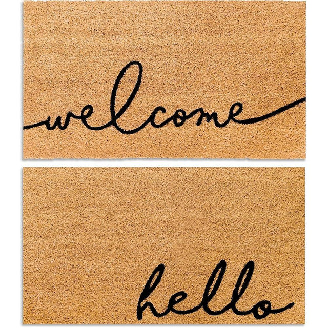 THEODORE MAGNUS 2-Pack Coir Door Mat for Outdoor Entrance - Welcome Matt - 17" x 30" - Warm Greeting/Meet and Greet
