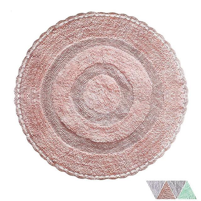 Cotton Crochet Bath Rug | Area Rug for Spa, Vanity Shower, Kitchen & Living Room | Water Absorbent Linens | Warm & Soft Carpets | Bathroom Accessories | 36’’ Round | Blush Pink – The Home Talk Store