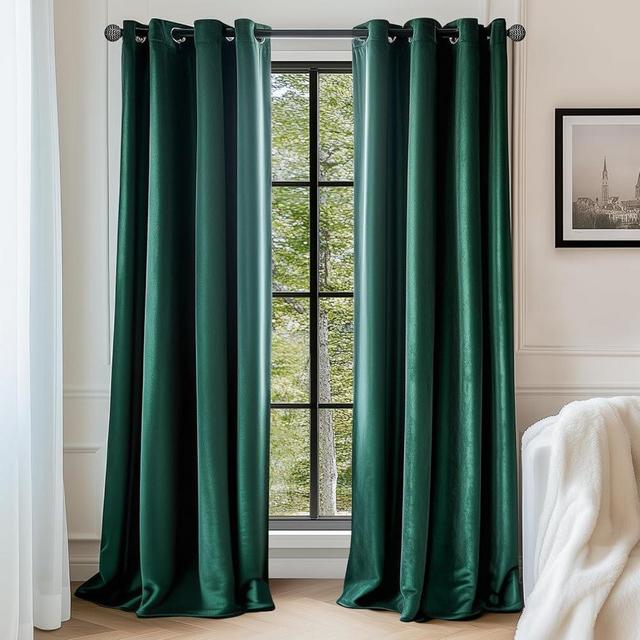 Lazzzy Blackout Velvet Green Thermal Insulated Curtains 108 Inch Extra Long Drapes for Bedroom Living Room Window Treatments Grommet Luxury Drapes Set of 2 Panels Emerald Green