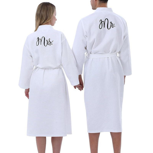 Jecery 2 Pack His and Hers Robes Gifts Cotton Waffle Kimono Embroidered Matching Robes Party Anniversary Wedding