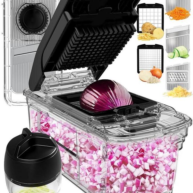 Mandoline Slicer for Kitchen - Vegetable Slicer Vegetable Cutter, Onion Slicer, Veggie Cutter, Food Slicer, Veggie Slicer, Fruit Slicer, Vegetable Spiralizer, Cheese Grater (Mandoline & Chopper Clear)