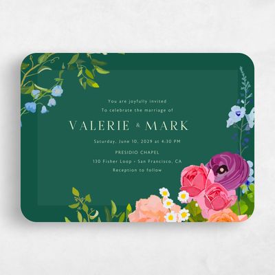 Green Rounded Wedding Invitation - Dicha Landscape