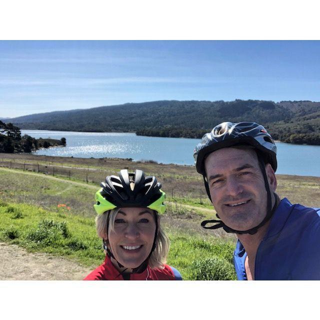 We found a common love for cycling. Here we are on a ride to Crystal Springs Reservoir. (February 2021)