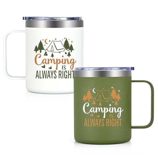 LiqCool Camping Gifts, Camping Is Always Right Mugs Set of 2, Cool Camping Gifts for Campers Couple, Outdoor Gifts for Picnics, Camping Mug for Outdoor (White & Olive Green)