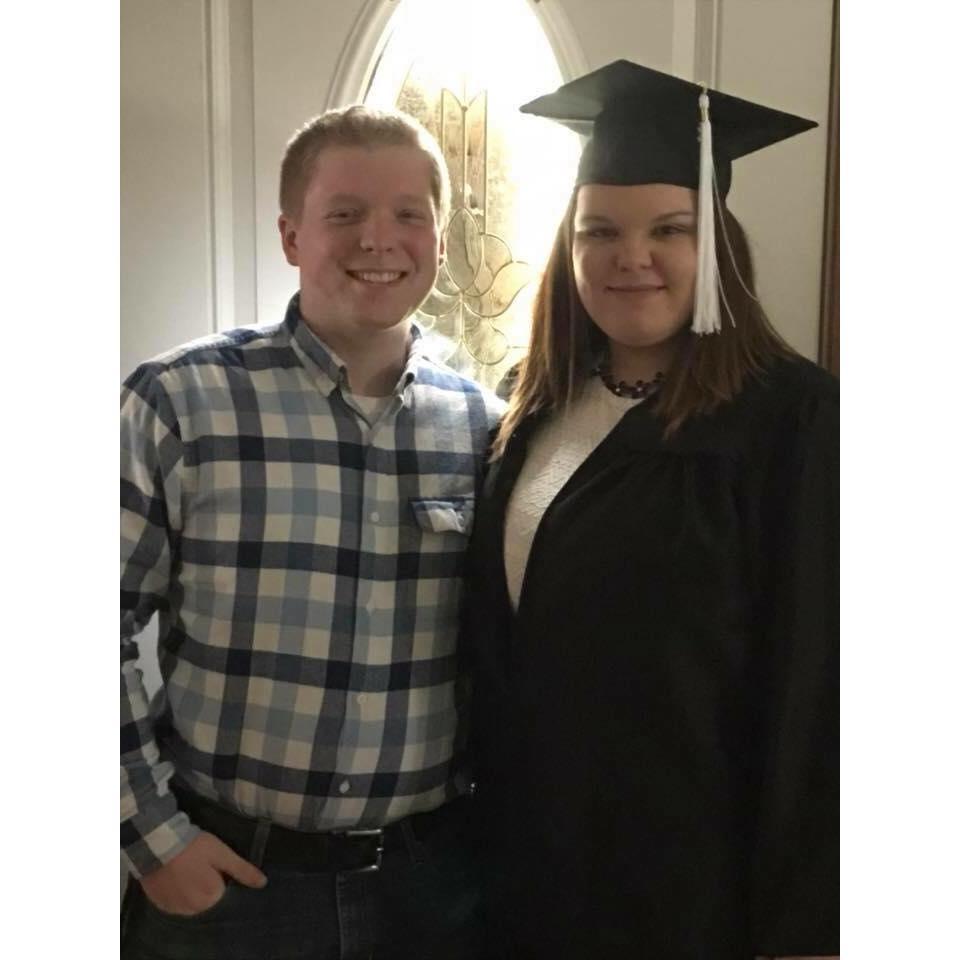 The bride and groom right before the bride's college graduation!