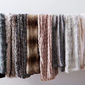 Faux Fur Throws - Striped - Frost Gray