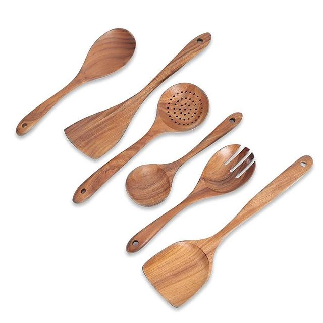 Kitchen Utensil Set, Non-Stick Cookware Kitchen Tool Wooden Cooking Spoons Natural Acacia Wood, Spoon and Spatula, Wooden Spoon for Salad Fork.