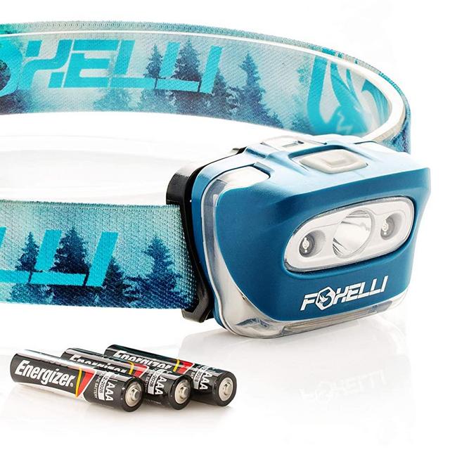 Foxelli Headlamp Flashlight - Super Bright Cree Led, Lightweight, Comfortable Headband, Perfect for Runners, 3 x AAA Batteries Included