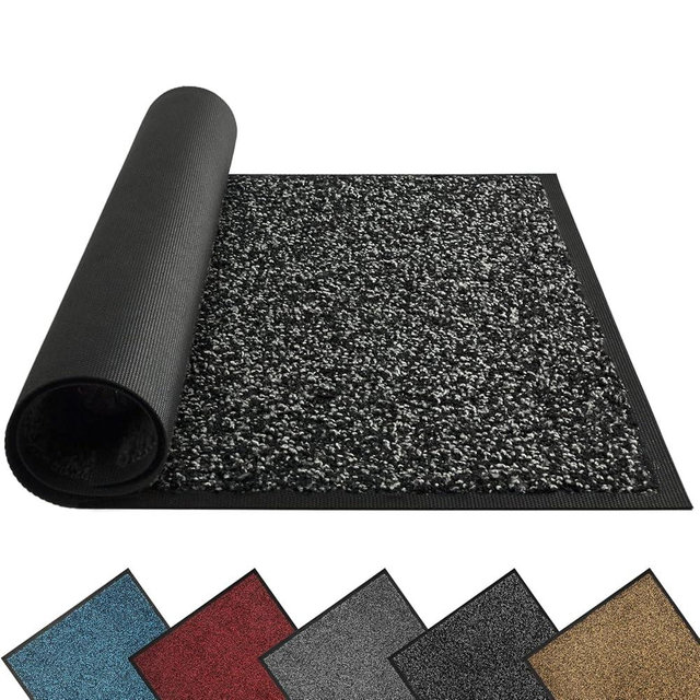 Mibao Front Door Mat, Dirt Trapper Welcome Mat for Outdoor Indoor, Non-Slip Waterproof Doormat, Durable Machine Washable Low Profile Entry Rug for Back Door Outside Patio Porch, 48" x 36", Black