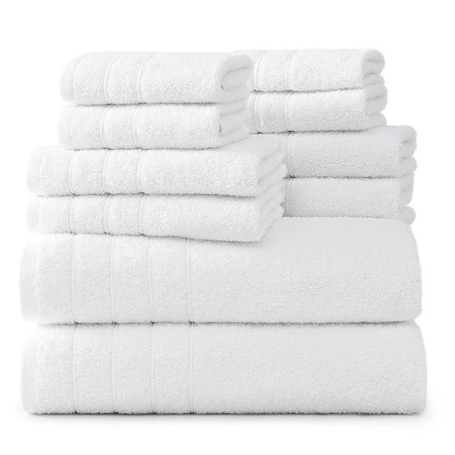 Casa Platino Bath Towels, 8 Piece Towel Set, 2 Large White Bath Towels(30"x 60"), 2 Hand Towels & 4 Washcloths, 100% Ring Spun Cotton Towels for Bathroom, Lightweight White Towels, Absorbent Towel