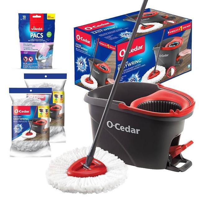 O-Cedar EasyWring Microfiber Spin Mop & Bucket Floor Cleaning System + 2 Extra Refills with Lavender Pac (Variety Pack)