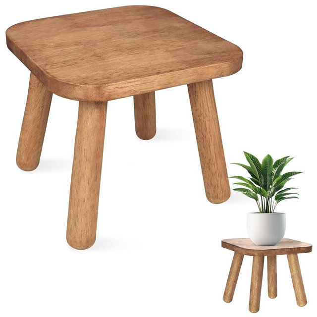 NtrlQidu Solid Wooden Stool 9.3''H Wooden Plants Stand Wooden Decorative Stool Small Wood Stand for Bathroom Bedroom Livingroom Kitchen Bathroom