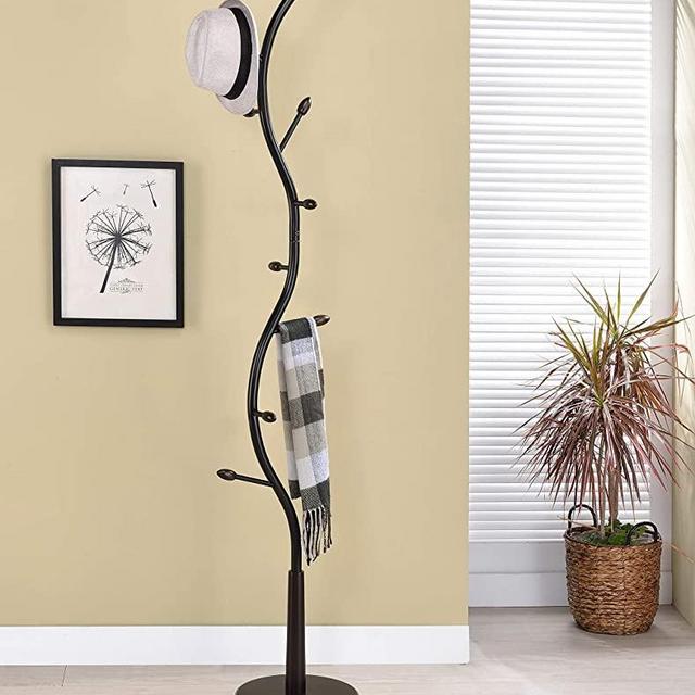 Kings Brand Furniture - Black Metal & Walnut Wood Hall Tree Coat & Hat Rack Stand