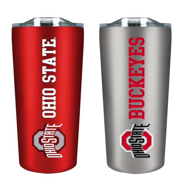 The Fanatic Group Ohio State University Buckeyes Tide Double Walled Soft Touch Tumbler Set, Design 1 - Red & Silver