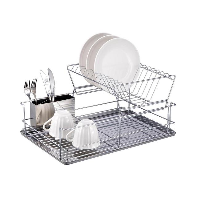 Home Basics 2-Tier 3 Piece Steel Dish Drainer