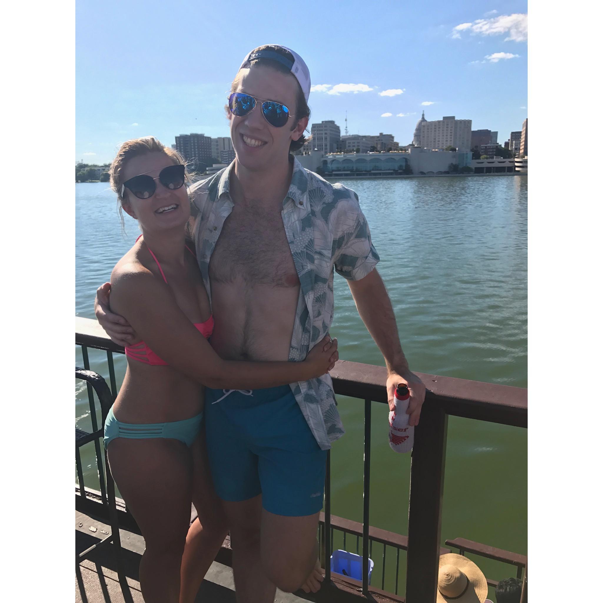 On the Party Pontoon in Madison, WI, the first summer we were dating