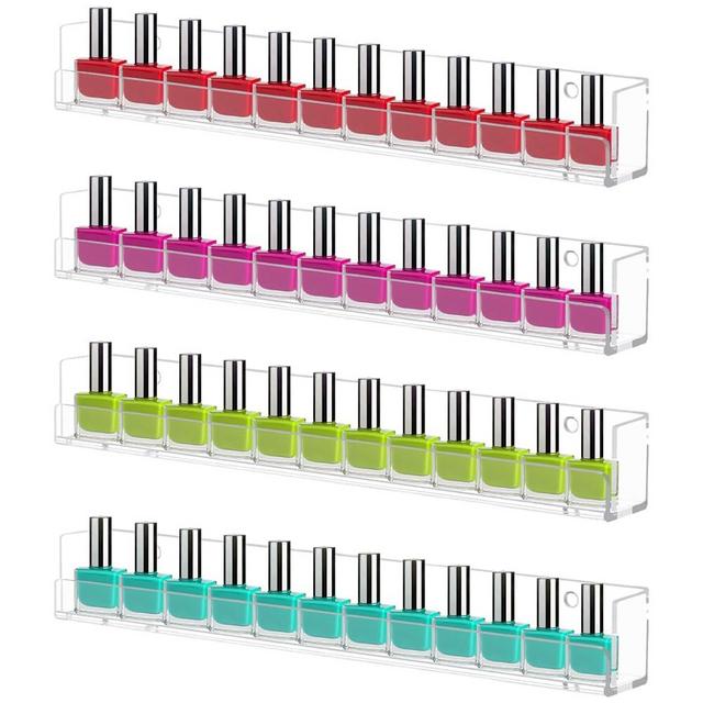 Cerpourt 4 Pack Nail Polish Rack Wall Mounted Shelf, Clear Acrylic Nail Polish Organizer Display,Clear Nail Polish Wall Rack Nail Supplies for Nail Techs