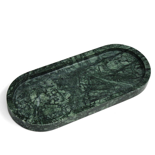 YMXYJM 100% Natural Marble Vanity Tray for Bathroom, Luxury Indian Green Decorative Marble Oval Trays for Bathroom Countertop Storage Organizer, Vanity Dresser Kitchen Home Decor, 10.2" x 4.3", Green