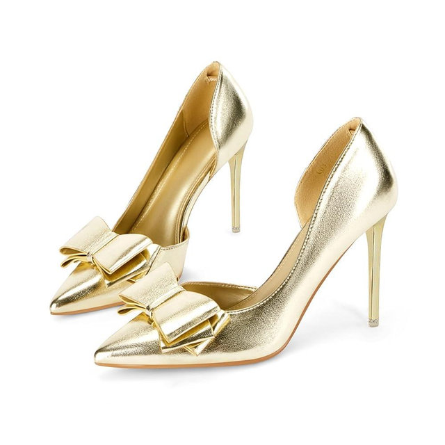 Womens Bow Heels Closed Pointed Toe Dress Shoes Stiletto Slip on Wedding Pumps