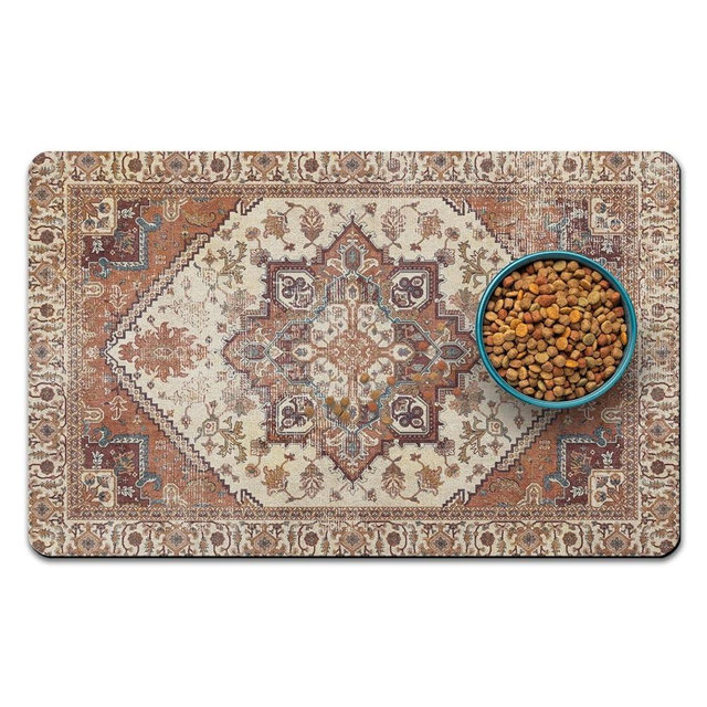 Dog Food Mat for Floors, Absorbent and Quick-Drying Pet Cat Food Mat,Anti-Fouling and Easy-to-Clean Pet Feeding Mat,Dog Bowl Mats for Messy Drinking Water Bowls.17x27inch Bohemia Style