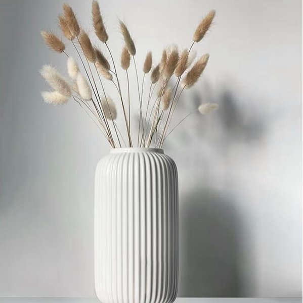 White Ceramic Vase, 8 Inch Flower Vases for Pampas Grass and Dried Flowers, Modern Vase for Living Room Table, Kitchen Shelf, Wedding Centerpiece Decor