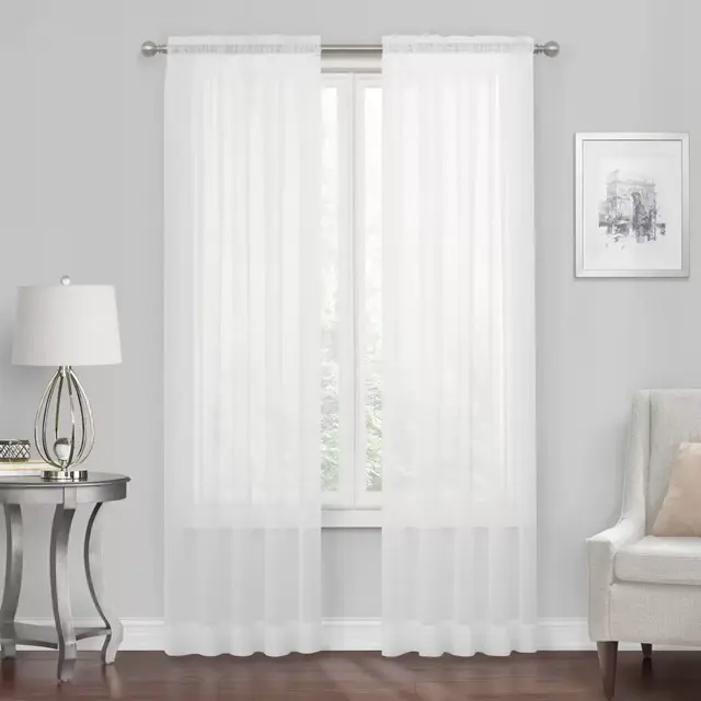 Voile 95-Inch Rod Pocket Window Curtain Panel in White
