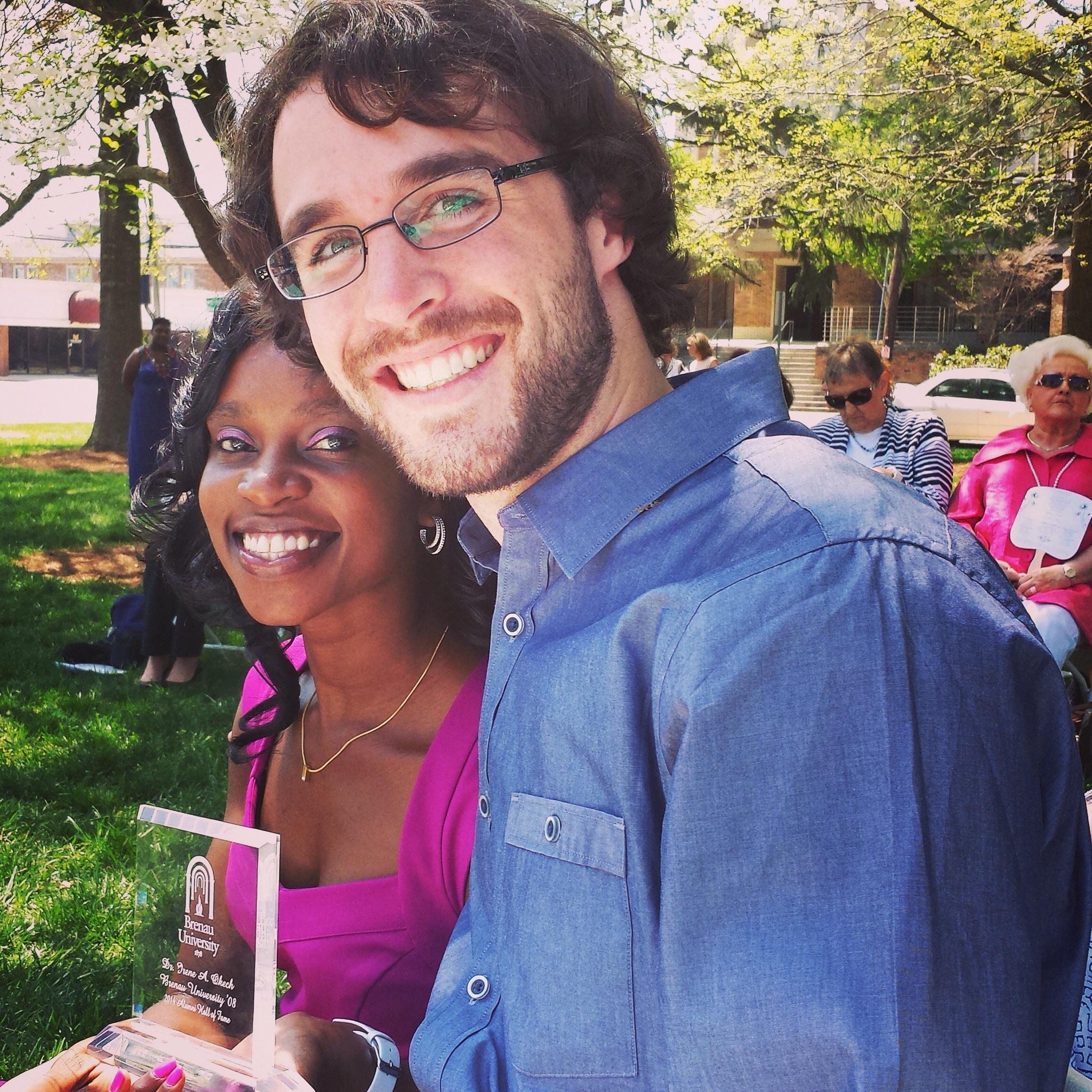 On this day, Dr. Irene , the scholar was receiving the outstanding alumnae award from her alma mater, Brenau University!...look at these love birds #swoon