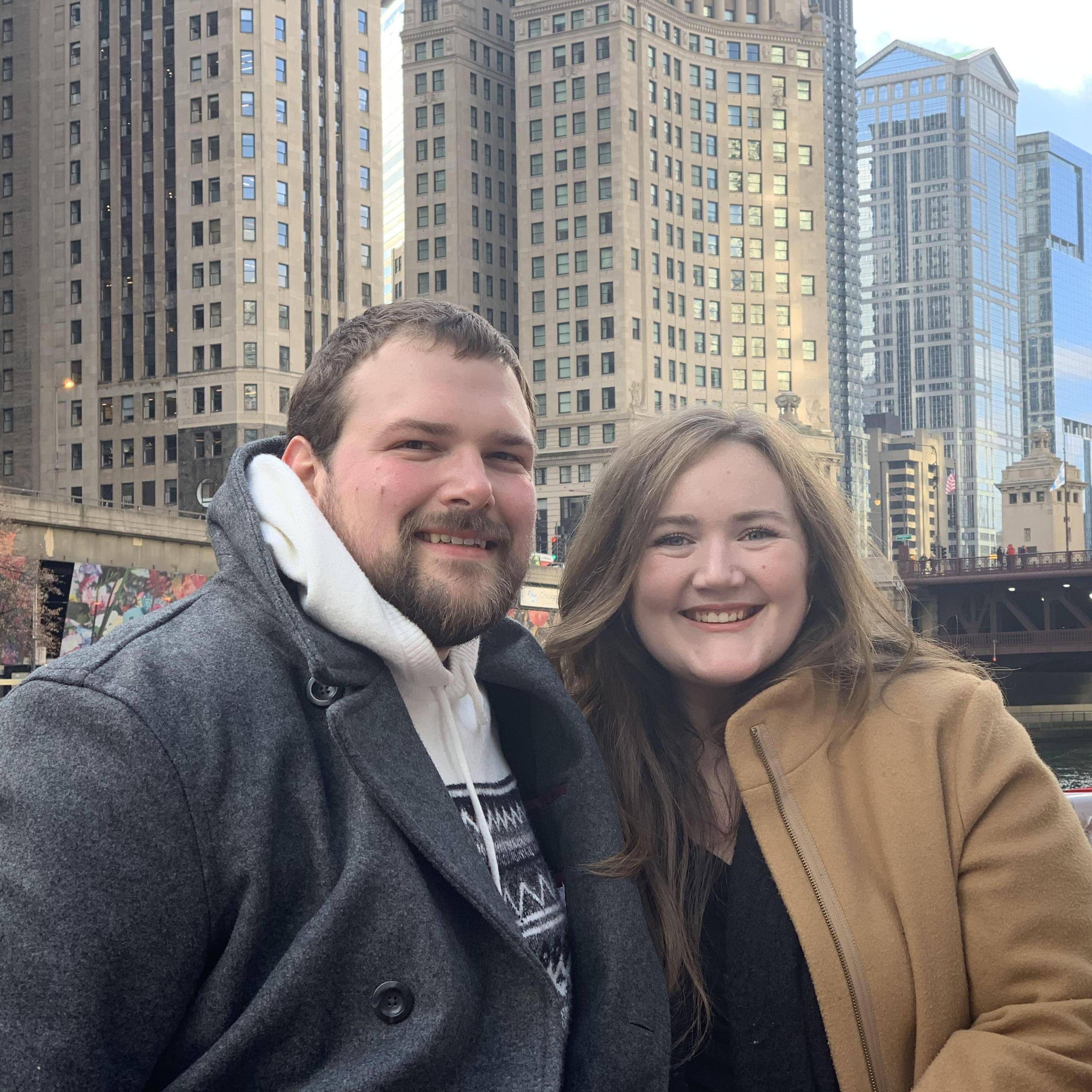 This picture was taken on a riverboat cruise in Chicago in December of 2019 when we got to be a part of Katie and Peter's wedding!