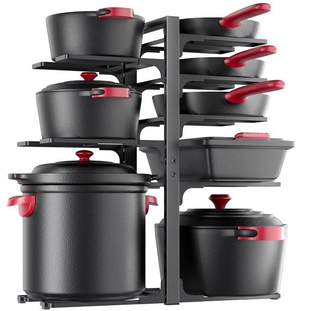 MUDEELA Pots and Pans Organizer under Cabinet, 21" Height Heavy Duty Adjustable Pot Pan Organizers inside Cabinet, 8-Tier Kitchen Cabinet Organizers and Storage for Big Stockpots, Heavy Cookware