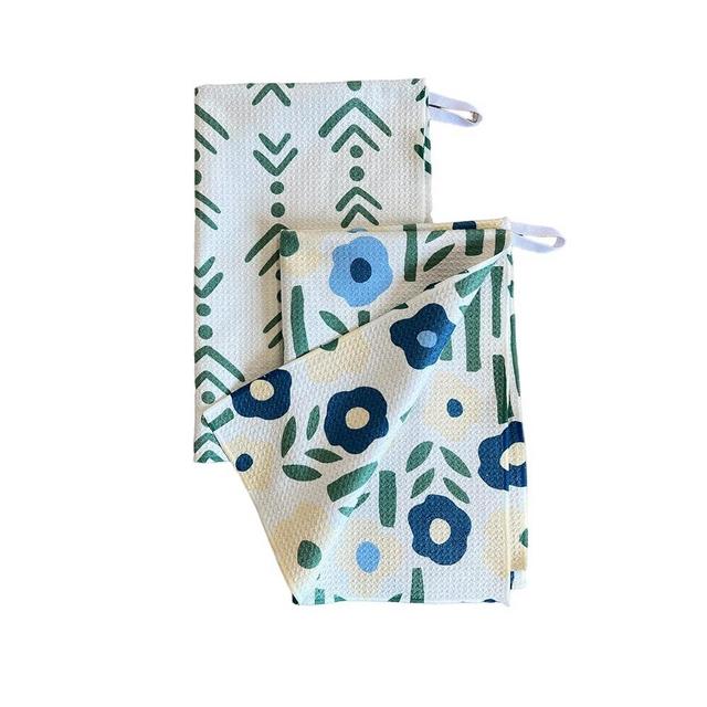 Desert Aqua 2 Pack || Not Your Ordinary Kitchen Towels || Dish Towels || Tea Towels || Waffle Weave Microfiber || Designer Prints || Highly Absorbent || Hanging Hook (Blue Green Arrow)