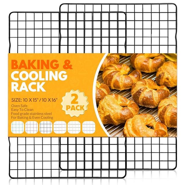 2 PCS Cooling Racks for Cooking and Baking, 15x10 Inches Stainless Steel Cooling Rack, Sheet Pan with Wire Rack for Baking Sheet, Bacon Rack Oven Safe Fits Jelly Roll Sheet Pan - Black