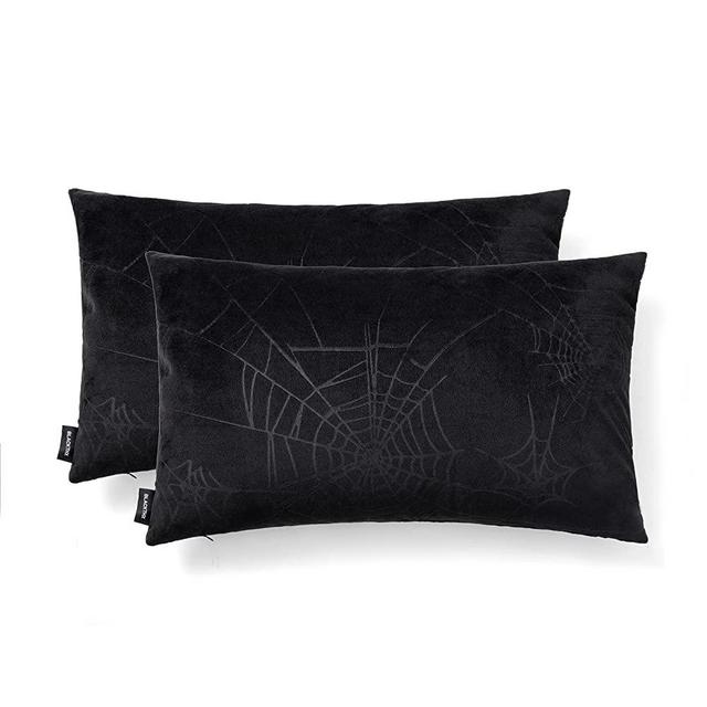 BLACKTHX Set of 2 Halloween & Christmas Pillow Covers,Spider Velvet Throw Pillow Covers for Gothic Home Decor (12x20 inch/ 30x50cm)