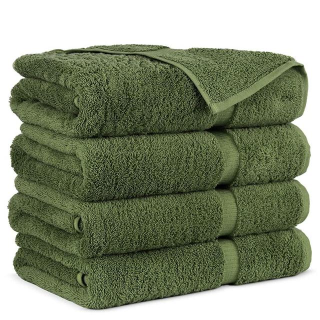 Towel Bazaar Premium Turkish Cotton Super Soft and Absorbent Towels (4-Piece Bath Towels, Moss Green)