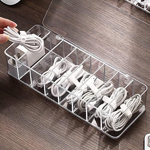 Plastic Cable Management Box, Cable Management Box ,White Cable Management Box, with 10 Wire Ties, Clear Powe r Cord Organizer with 8 Compartment .